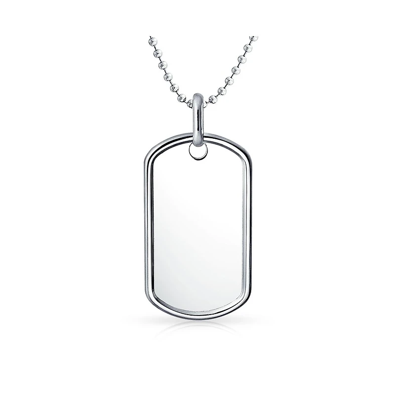 Bling Jewelry Large Army Military Dog Tag Long Bead Ball Chain Pendant Necklace Sterling Silver