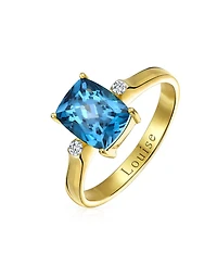 Bling Jewelry 3.17CT Zircon Accent London Blue Natural Topaz Emerald Cut Cocktail Ring Yellow Gold Plated Sterling Silver