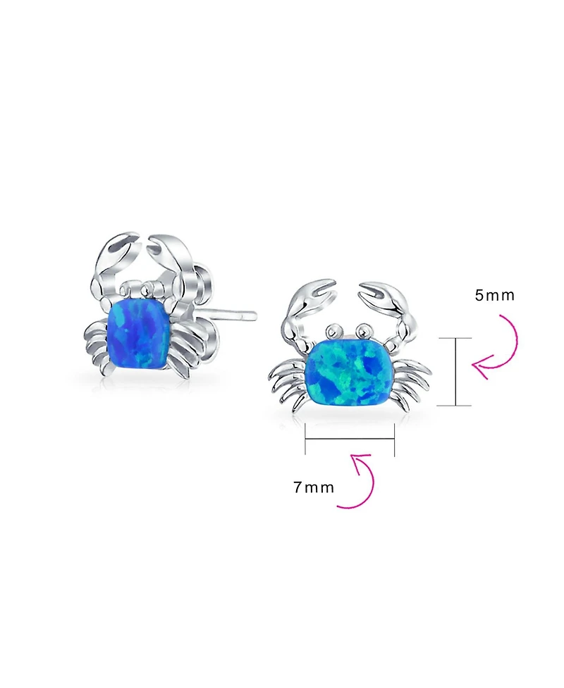 Bling Jewelry Small Tropical Vacation Nautical Created Synthetic Opal Crab Stud Earrings Sterling Silver