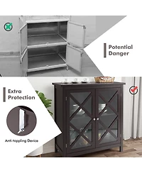 Kitchen Storage Cabinet Buffet Sideboard w/ Glass Doors & Adjustable Shelf