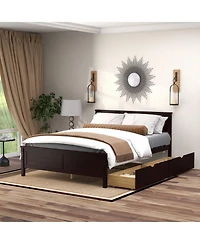 Full Bed Frame with Storage Drawers and Solid Wood Headboard