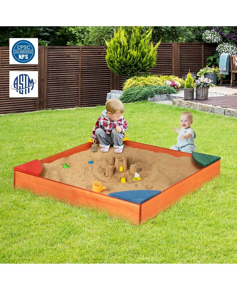 Slickblue Kids Outdoor Wooden Backyard Sandbox with Built-in Corner Seating