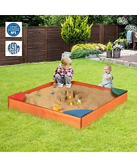 Slickblue Kids Outdoor Wooden Backyard Sandbox with Built-in Corner Seating