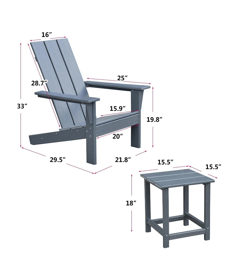 Streamdale Furniture Adirondack Chair Set With Table, Grey
