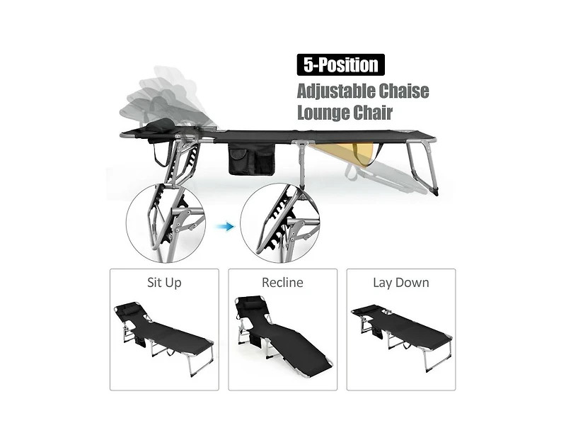 Slickblue Folding Beach Lounge Chair with Pillow for Outdoor