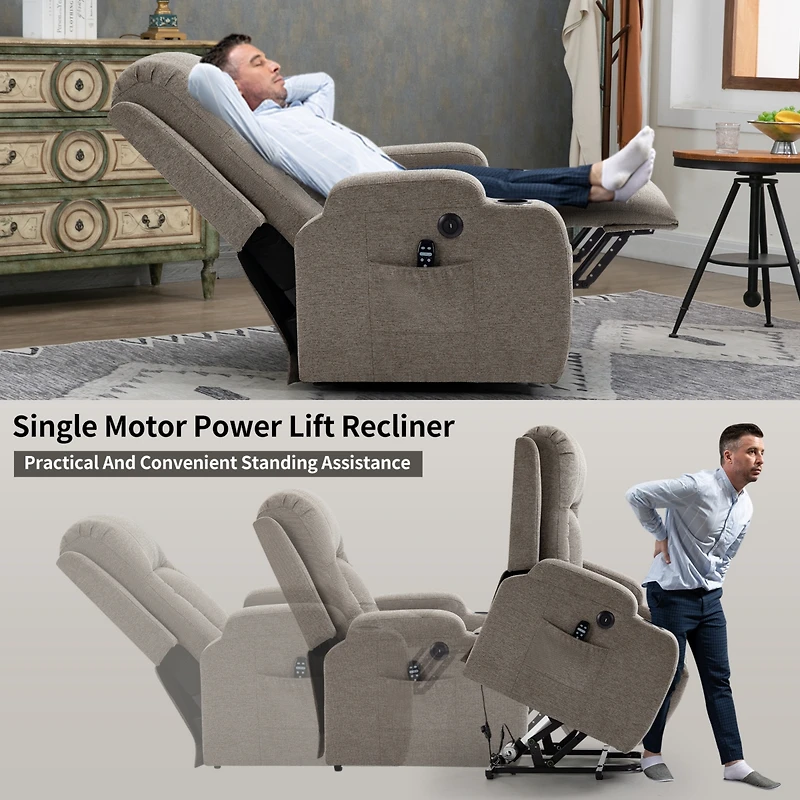 Streamdale 350 lbs Power Lift Recliner with Massage & Heat (Brown)