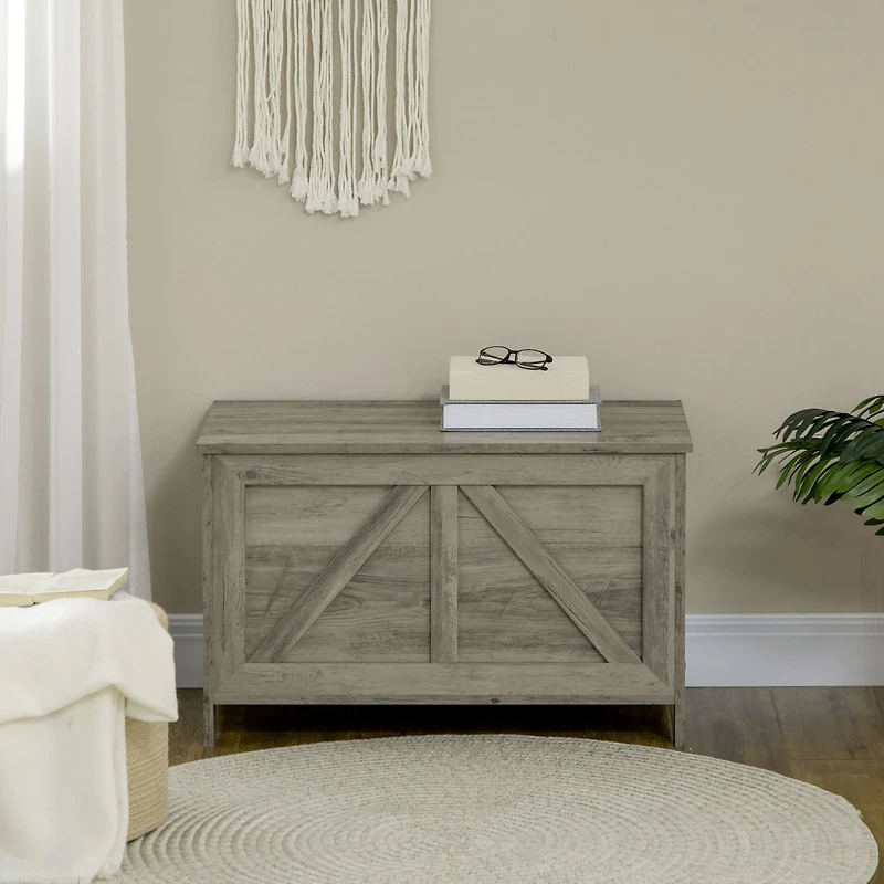 Farmhouse Storage Chest with Safety Hinge, Gray