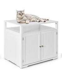 Slickblue Wooden Cat Litter Box Enclosure Hidden Cat Washroom with Storage Layer