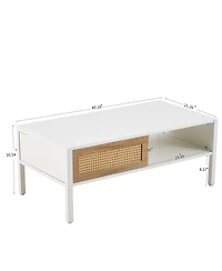 Streamdale Furniture Modern white rattan coffee table with storage and metal legs