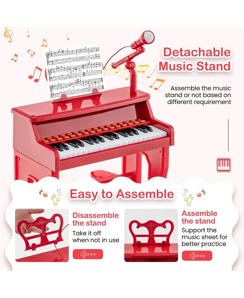 Slickblue 37 Keys Music Piano with Microphone Kids Piano Keyboard with Detachable Music Stand