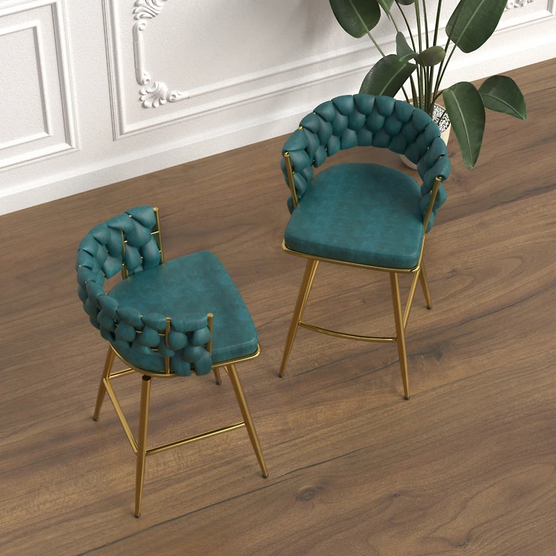 Simplie Fun Blue Upholstered Bar Stools Set Of 2 With Swivel