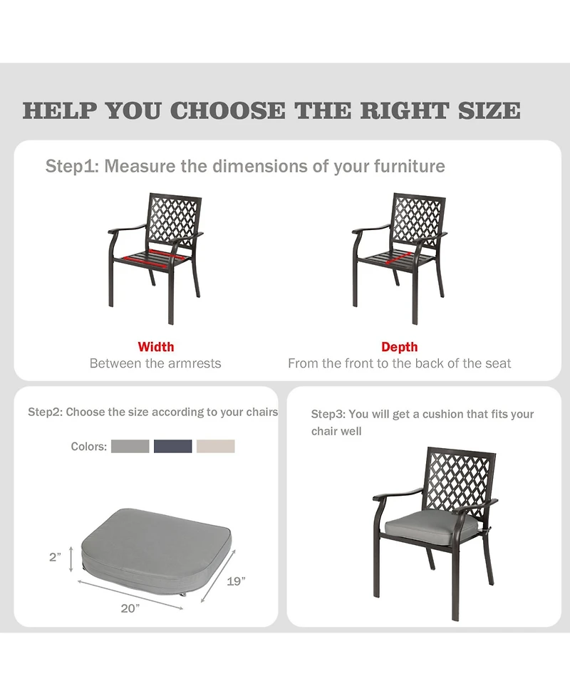 Aoodor Outdoor Chair Cushion W20''xD19''Soft and Fade-resistant Polyester, Invisible Zipper for Easy Cleaning, Two Sets of Ties for High Adaptability,