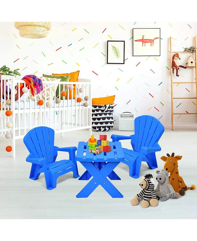 Costway Plastic Children Kids Table & Chair Set 3-Piece Play Furniture In/Outdoor