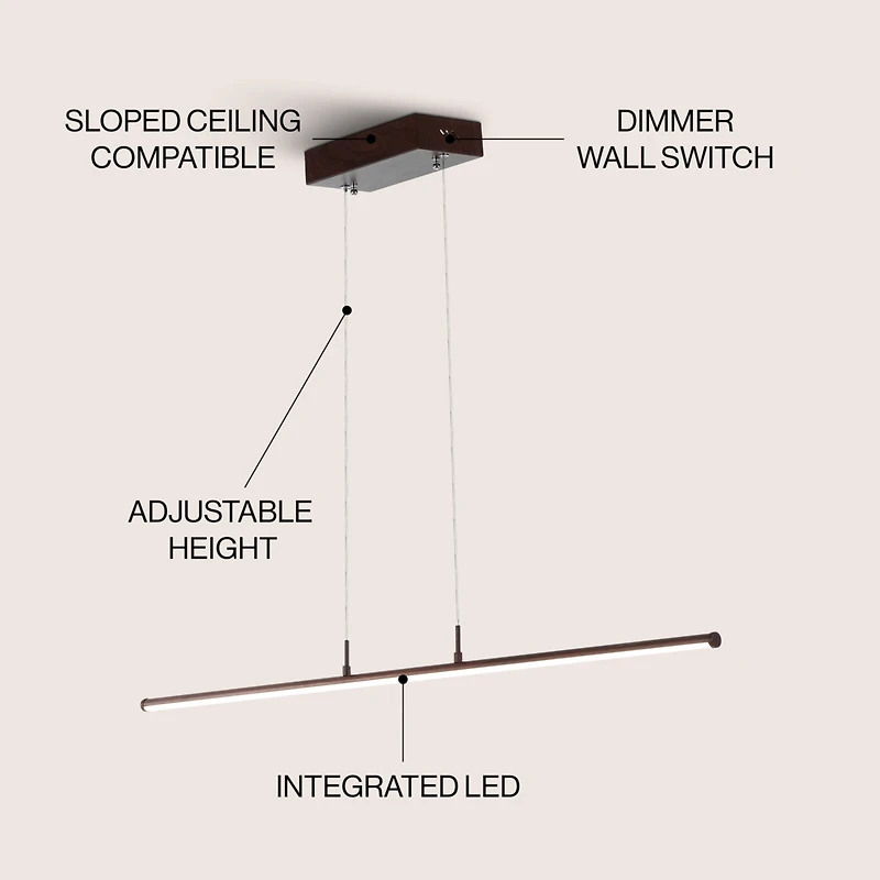 Jonathan Y Conley 39.5" Dimmable Adjustable Integrated Led Metal Linear Pendant, Dark Brown