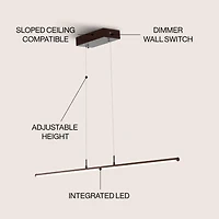 Jonathan Y Conley 39.5" Dimmable Adjustable Integrated Led Metal Linear Pendant, Dark Brown