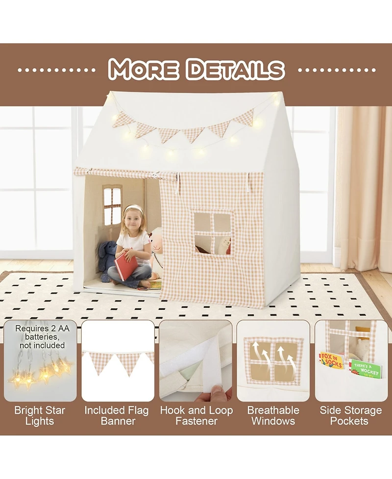 Costway Kids Play Tent Large Playhouse with Padded Mat 2 Breathable Windows Star Lights