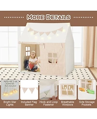 Costway Kids Play Tent Large Playhouse with Padded Mat 2 Breathable Windows Star Lights