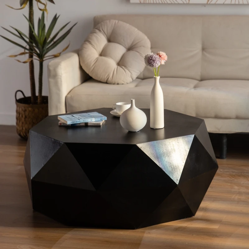 Streamdale Furniture 38"Threedimensional Embossed Pattern Design American Retro Style Coffee Table, Black Tabletop
