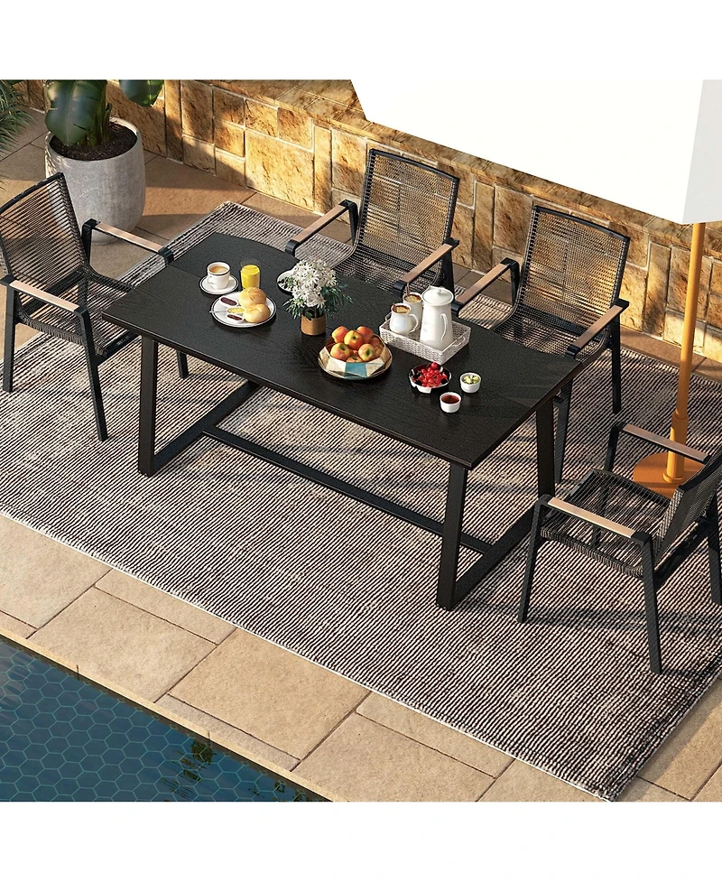 Costway 63" Large Dining Table for 4-6 People with Wavy Edge Heavy-duty Metal Frame