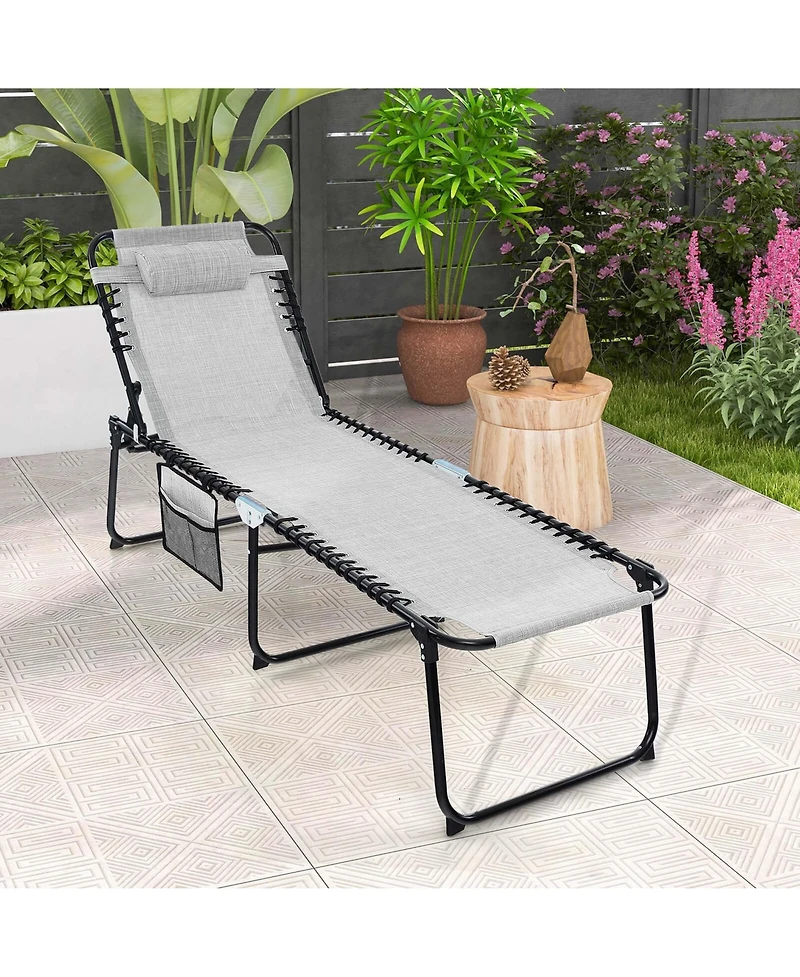 Costway Patio Folding Chaise Lounge Chair Portable Sun Lounger with Adjustable Backrest