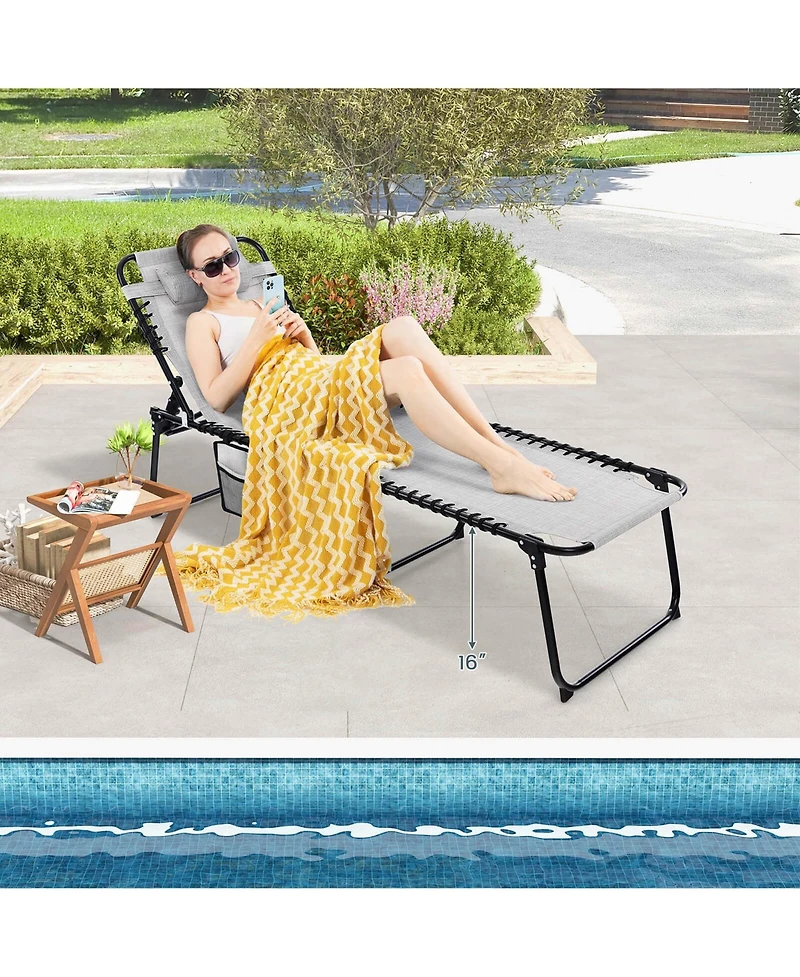 Costway Patio Folding Chaise Lounge Chair Portable Sun Lounger with Adjustable Backrest