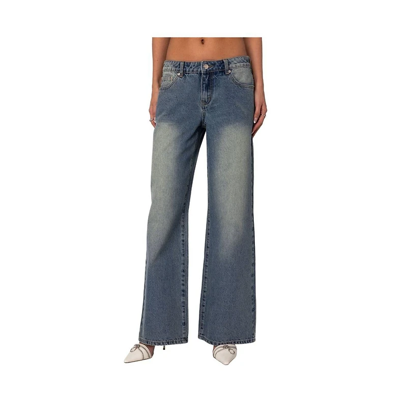 Edikted Women's Magda Low Rise Acid Wash Jeans