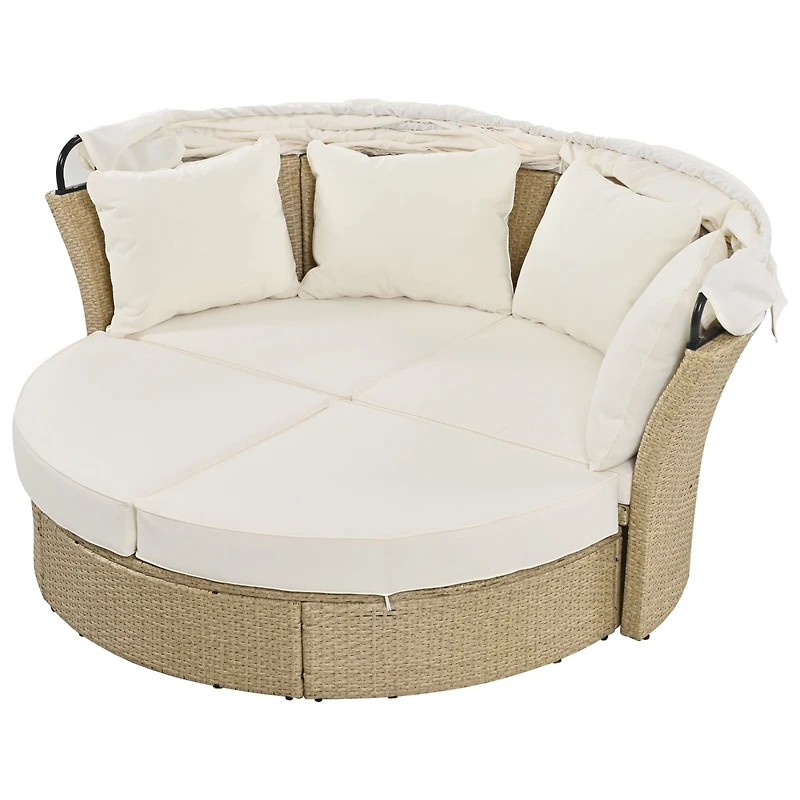 Outdoor Wicker Daybed with Canopy & Pillows