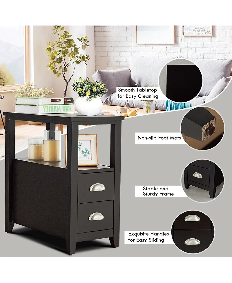 Inolait 2 Pieces Wooden Bed-side Nightstand Set with 2 Drawers