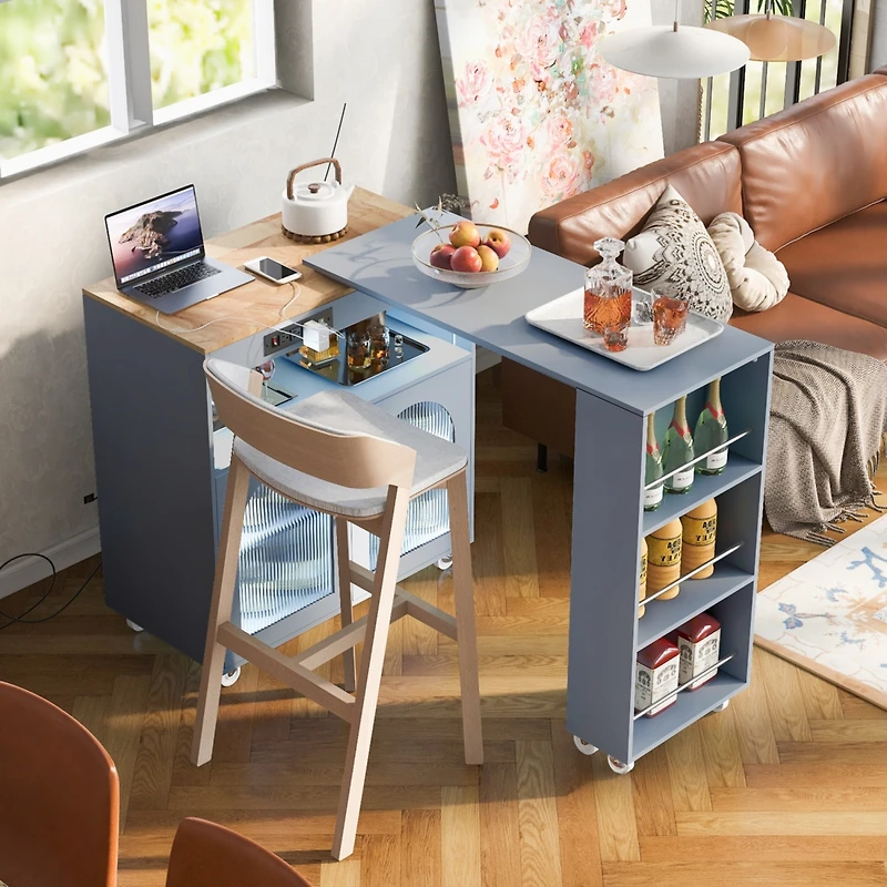 Streamdale Portable Kitchen Island with Led Lights & Storage