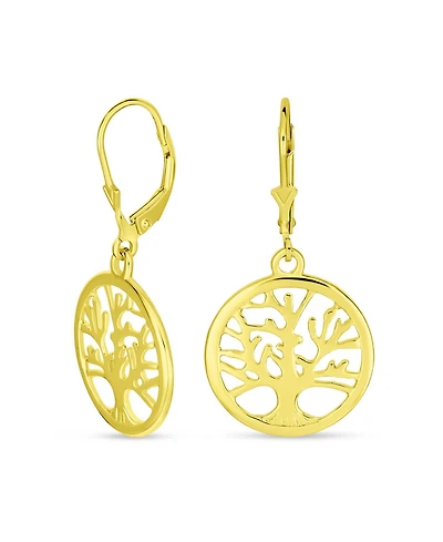 Bling Jewelry Oval Disc Tree of Life Dangle Earrings 14K Rose Gold Plated Sterling Silver