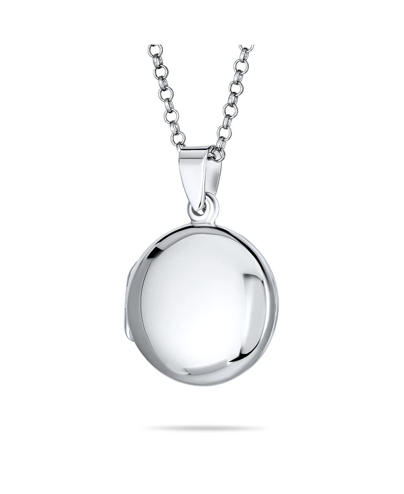 Bling Jewelry Simple Dome Round Circle Photo Lockets That Hold Pictures Silver Locket Necklace Pendant