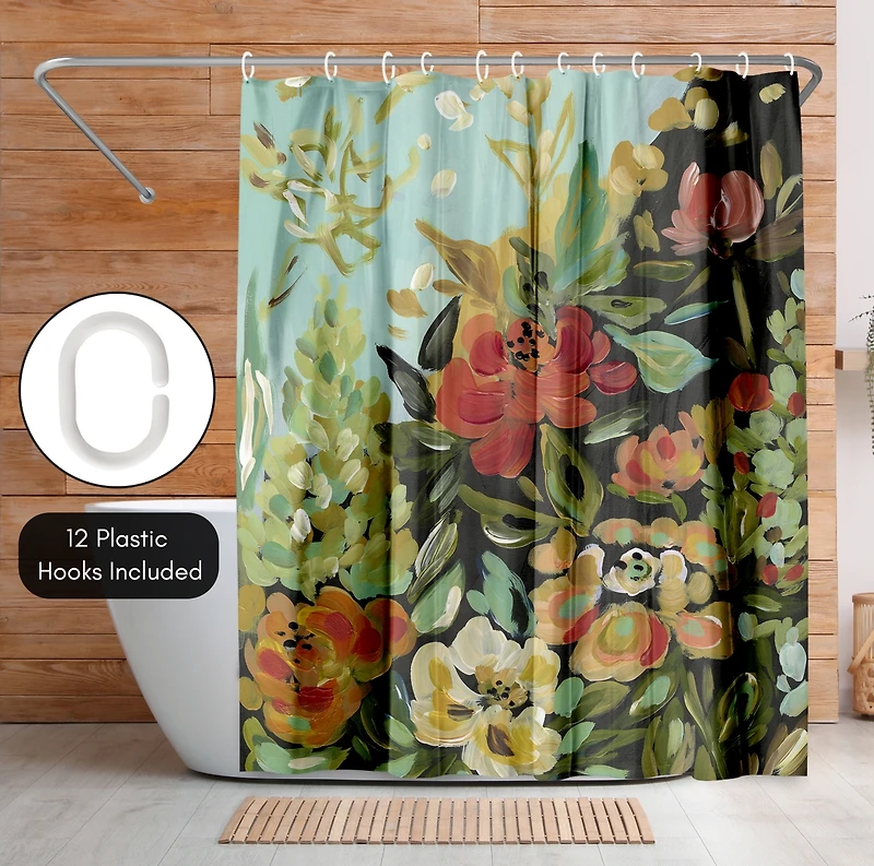 71x74 Shower Curtain - Floral Painted Design - Warm Waves by Pi Creative Art