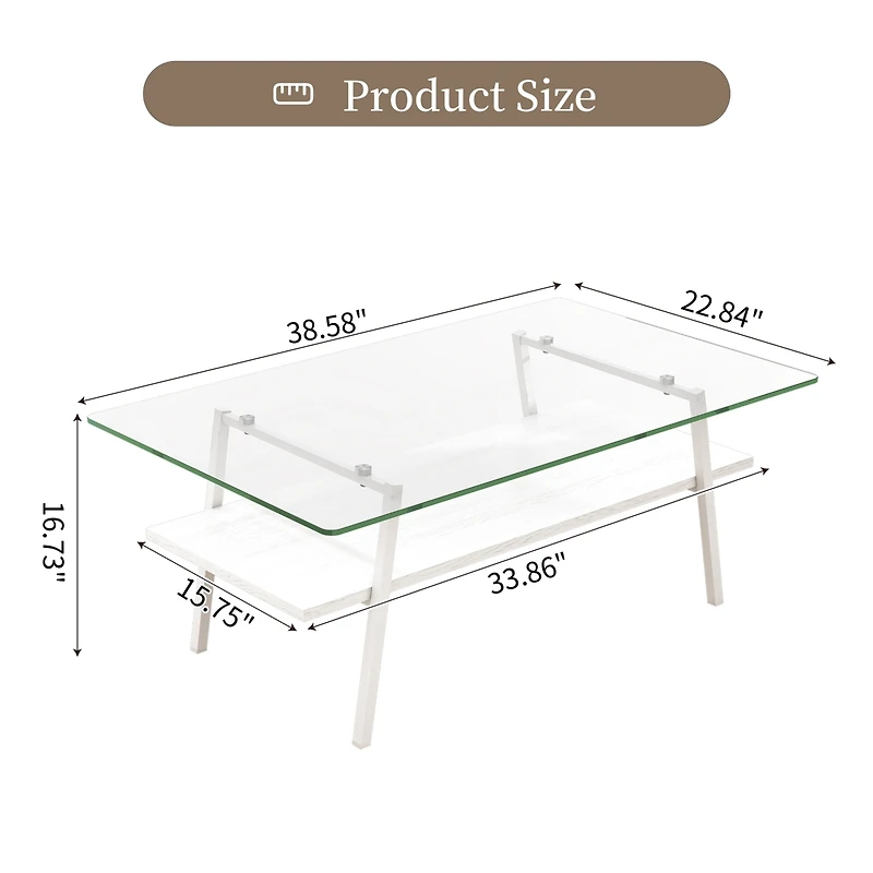 Streamdale White Metal and Glass Coffee Table