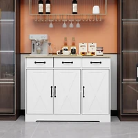 Streamdale White Farmhouse Buffet Cabinet with Drawers and Doors