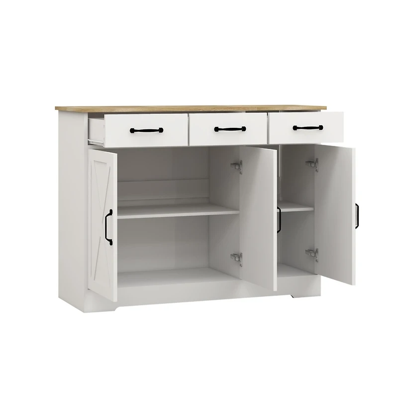 Streamdale White Farmhouse Buffet Cabinet with Drawers and Doors