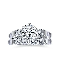 Bling Jewelry Classic Cathedral 6 Prong Baguette Side Stones Cubic Zirconia Aaa Cz Round 2 Ct Solitaire Anniversary Engagement Wedding Band Ring Set f