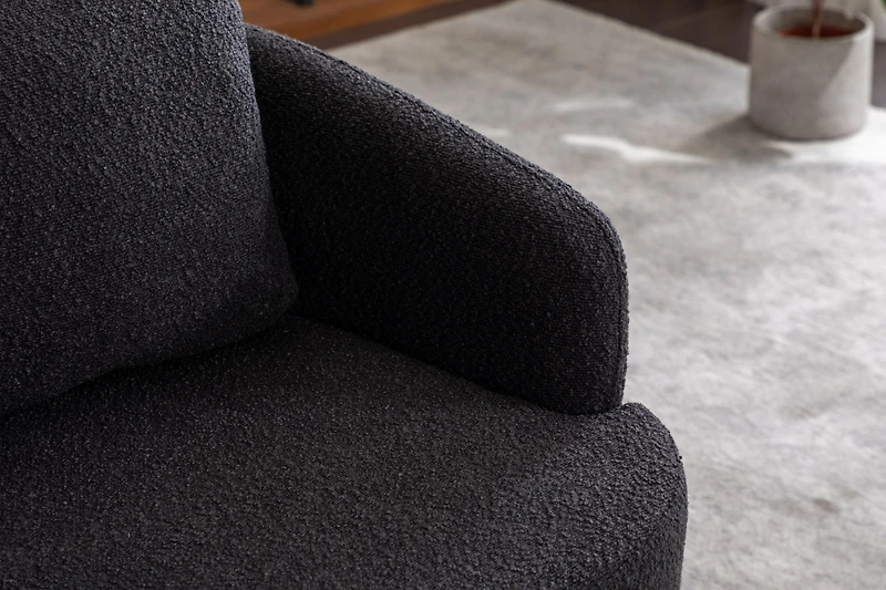 Streamdale Black Boucle Swivel Accent Chair with Wood Base