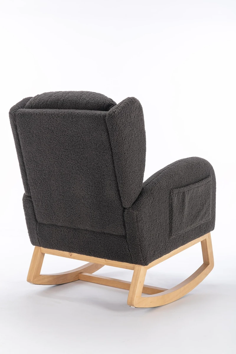 Streamdale Furniture Teddy Fabric Rocking Chair With Packet Wood Legs, Dark Gray