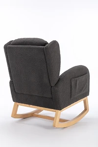 Streamdale Furniture Teddy Fabric Rocking Chair With Packet Wood Legs, Dark Gray