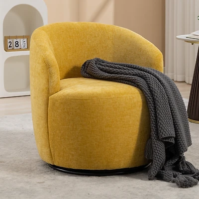 Streamdale Chenille Swivel Barrel Chair with Black Metal Ring, Yellow