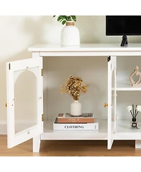 Streamdale Furniture 71" Stylish Tv Cabinet Entertainment Center, Solid Wood Frame, Glass Door - Antique White