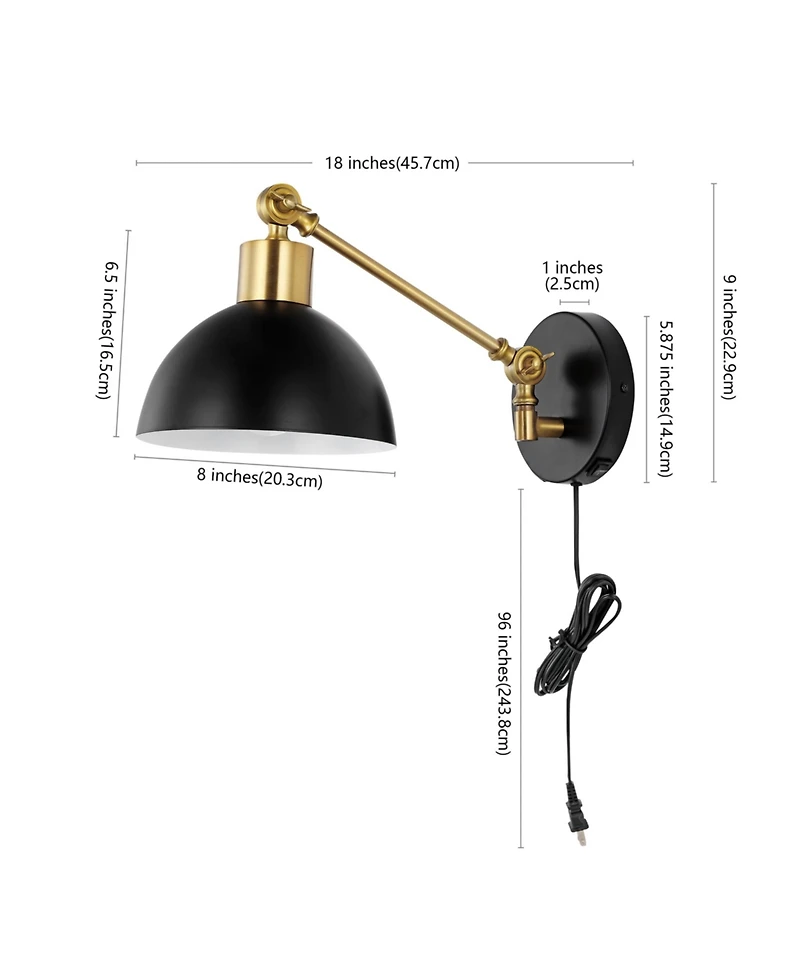 Jonathan Y Lisa Swing Arm Modern Midcentury Iron Usb Charging Port Led Sconce