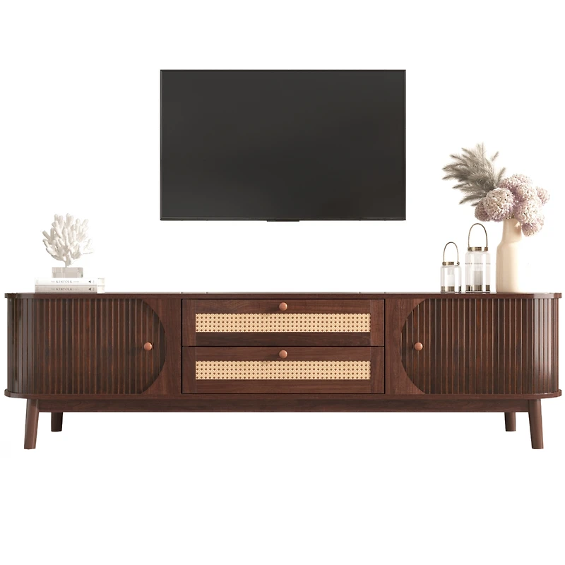 Streamdale 75" Rattan Tv Stand, Modern Farmhouse Console