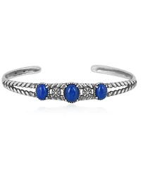 American West Jewelry Sterling Silver Genuine Lapis 3 Stone Cuff Bracelet Size Small - Large