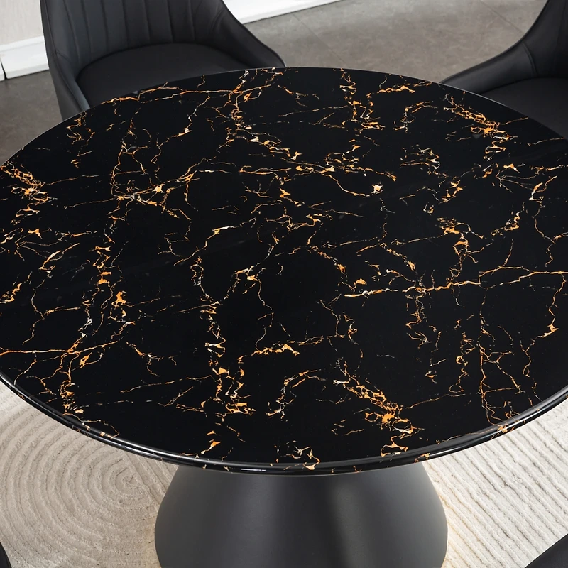 Black Marble Round Dining Table - Gold Base