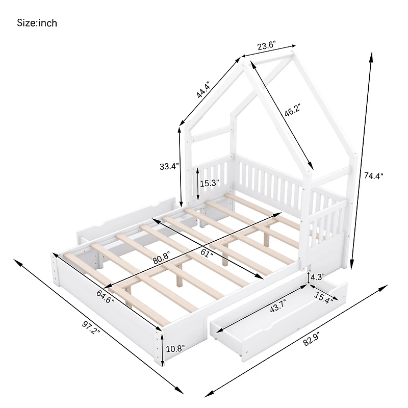 Streamdale Queen Platform Bed with Drawers and Guardrail