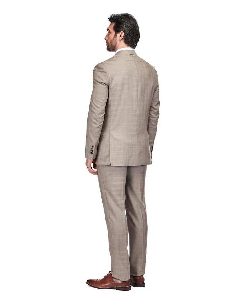 Gino Vitale Men's 2 Piece Slim Fit Brown Check Double Breasted Suit