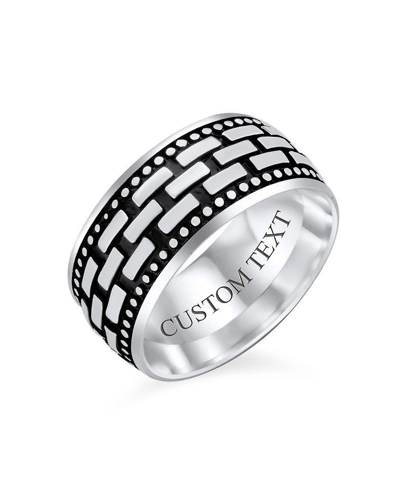 Bling Jewelry Classic Wide Brick Chain Ring Band Solid Blackened Oxidized .925 Sterling Silver Beaded Edge