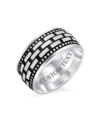 Bling Jewelry Classic Wide Brick Chain Ring Band Solid Blackened Oxidized .925 Sterling Silver Beaded Edge