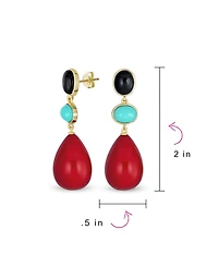 Unique Geometric Dangling Teardrop Ball Multi Shape Oval & 3 Multi-Tier Natural Gemstone Party Earrings for Women 14K Yellow Gold